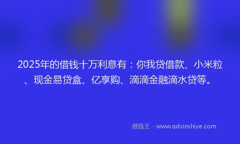 2025年的借钱十万利息有：你我贷借款、小米粒、现金易贷盒、亿享购、滴滴金融滴水贷等。