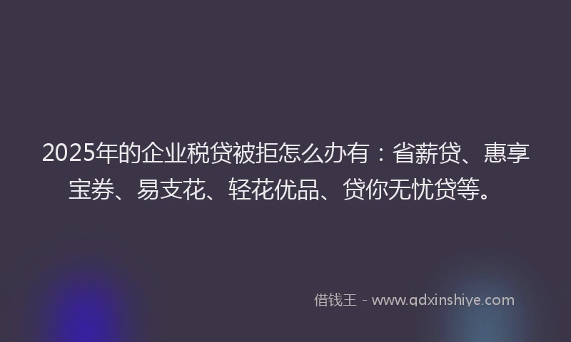 2025年的企业税贷被拒怎么办有：省薪贷、惠享宝券、易支花、轻花优品、贷你无忧贷等。