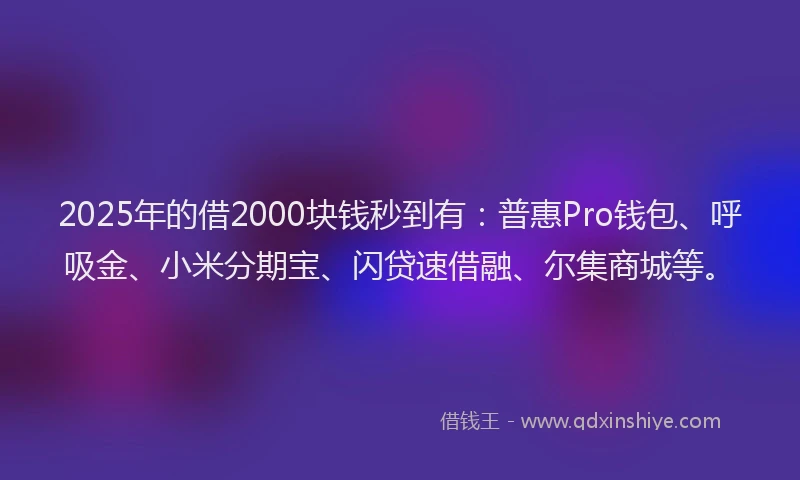 2025年的借2000块钱秒到有：普惠Pro钱包、呼吸金、小米分期宝、闪贷速借融、尔集商城等。