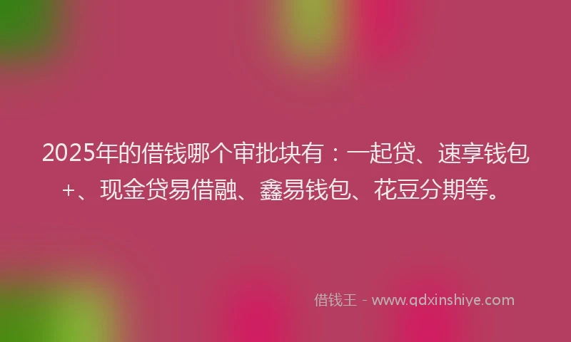 2025年的借钱哪个审批块有：一起贷、速享钱包+、现金贷易借融、鑫易钱包、花豆分期等。