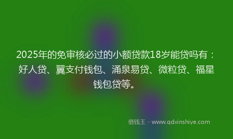 2025年的免审核必过的小额贷款18岁能贷吗有：好人贷、翼支付钱包、涌泉易贷、微粒贷、福星钱包贷等。