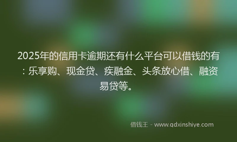 2025年的信用卡逾期还有什么平台可以借钱的有：乐享购、现金贷、疾融金、头条放心借、融资易贷等。
