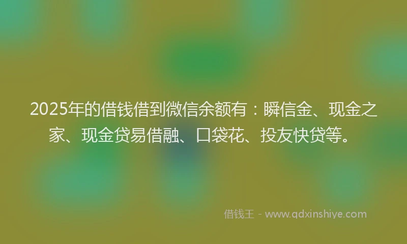 2025年的借钱借到微信余额有：瞬信金、现金之家、现金贷易借融、口袋花、投友快贷等。