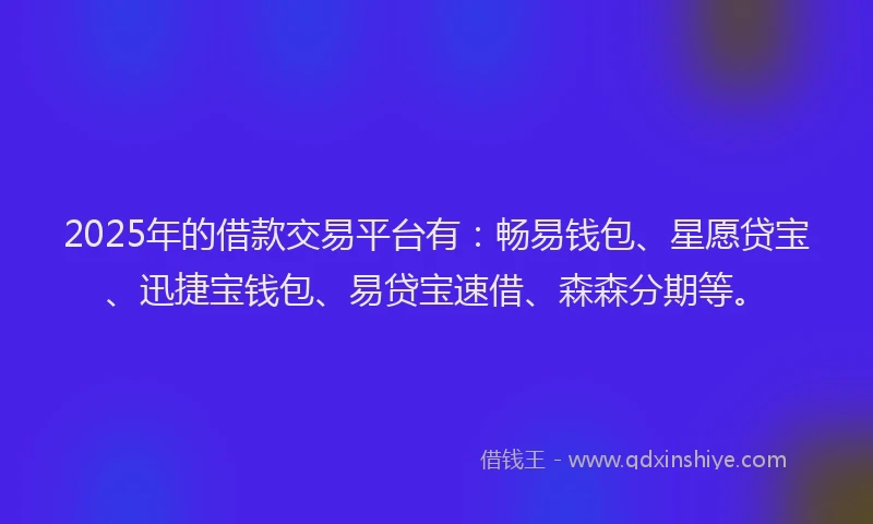 2025年的借款交易平台有：畅易钱包、星愿贷宝、迅捷宝钱包、易贷宝速借、森森分期等。