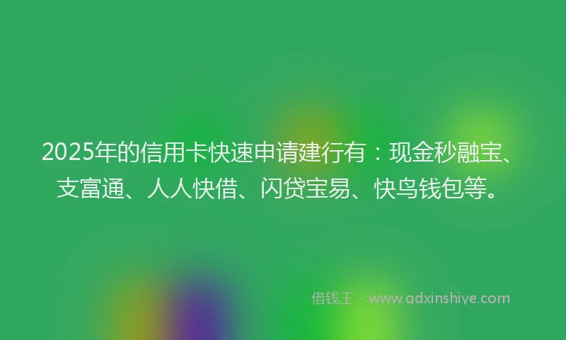 2025年的信用卡快速申请建行有：现金秒融宝、支富通、人人快借、闪贷宝易、快鸟钱包等。