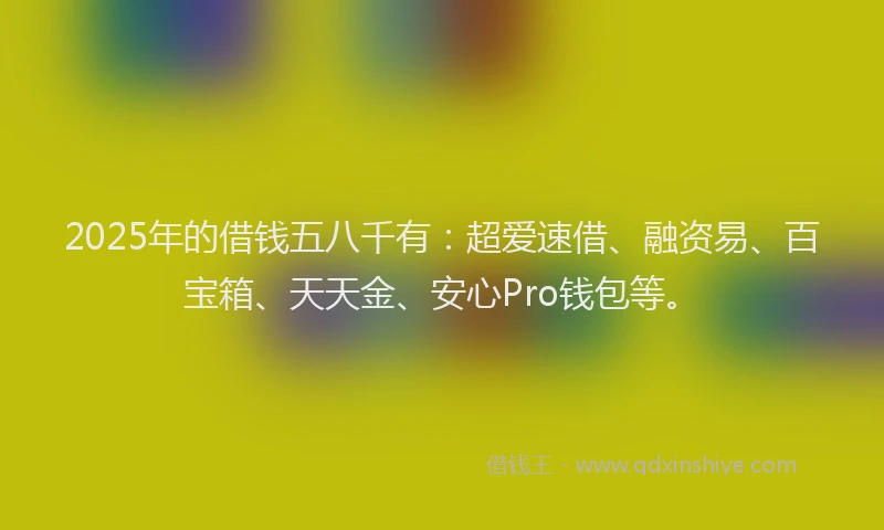2025年的借钱五八千有：超爱速借、融资易、百宝箱、天天金、安心Pro钱包等。