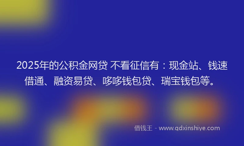2025年的公积金网贷 不看征信有：现金站、钱速借通、融资易贷、哆哆钱包贷、瑞宝钱包等。