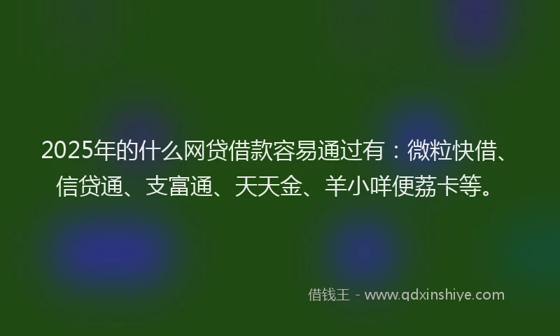 2025年的什么网贷借款容易通过有：微粒快借、信贷通、支富通、天天金、羊小咩便荔卡等。