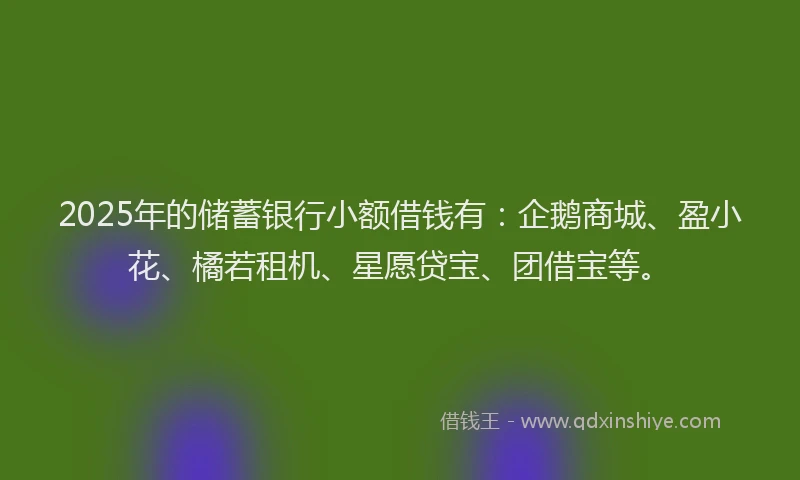 2025年的储蓄银行小额借钱有：企鹅商城、盈小花、橘若租机、星愿贷宝、团借宝等。