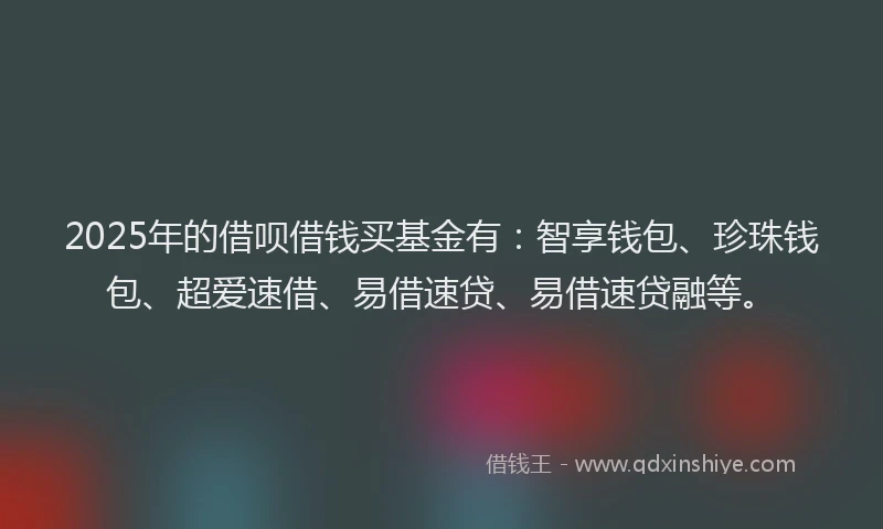 2025年的借呗借钱买基金有：智享钱包、珍珠钱包、超爱速借、易借速贷、易借速贷融等。