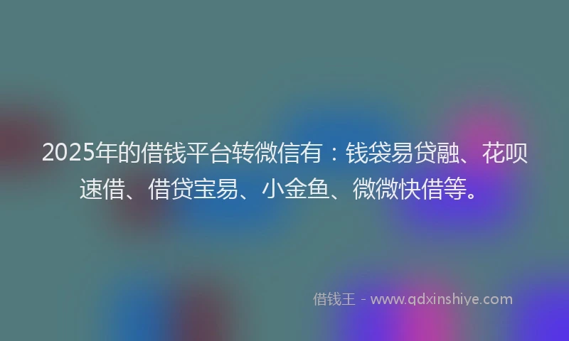 2025年的借钱平台转微信有：钱袋易贷融、花呗速借、借贷宝易、小金鱼、微微快借等。