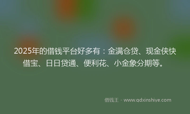 2025年的借钱平台好多有：金满仓贷、现金侠快借宝、日日贷通、便利花、小金象分期等。
