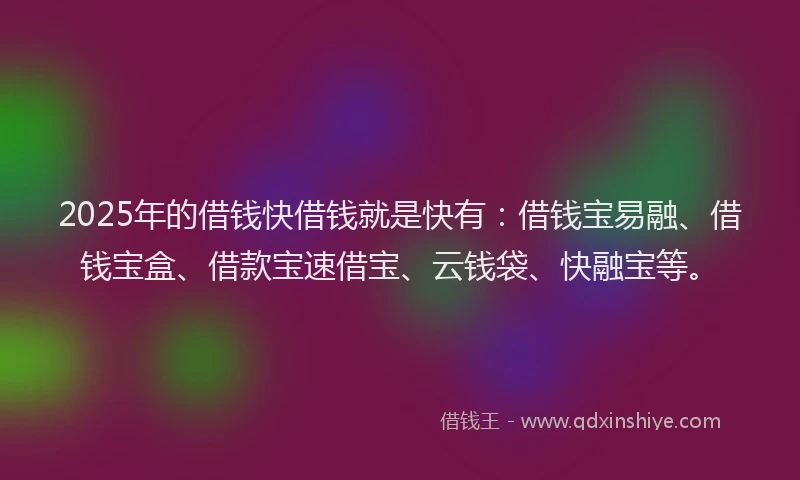 2025年的借钱快借钱就是快有：借钱宝易融、借钱宝盒、借款宝速借宝、云钱袋、快融宝等。