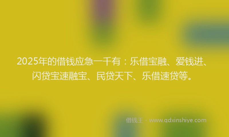 2025年的借钱应急一千有：乐借宝融、爱钱进、闪贷宝速融宝、民贷天下、乐借速贷等。