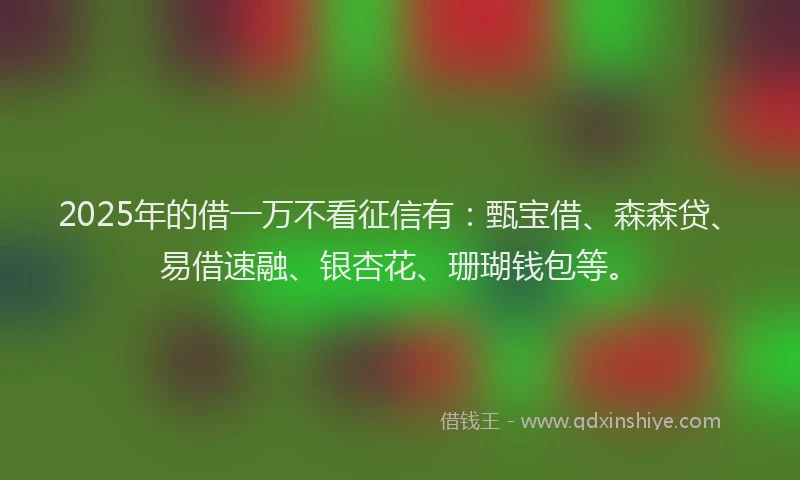 2025年的借一万不看征信有：甄宝借、森森贷、易借速融、银杏花、珊瑚钱包等。