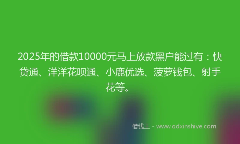 2025年的借款10000元马上放款黑户能过有：快贷通、洋洋花呗通、小鹿优选、菠萝钱包、射手花等。