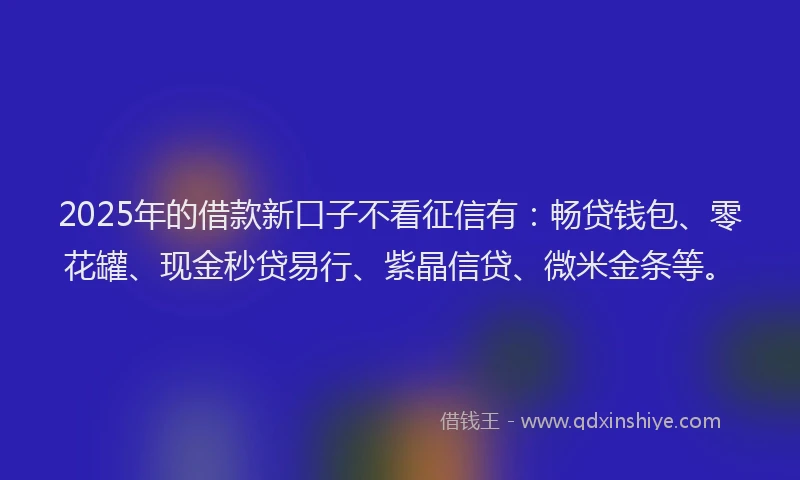 2025年的借款新口子不看征信有：畅贷钱包、零花罐、现金秒贷易行、紫晶信贷、微米金条等。