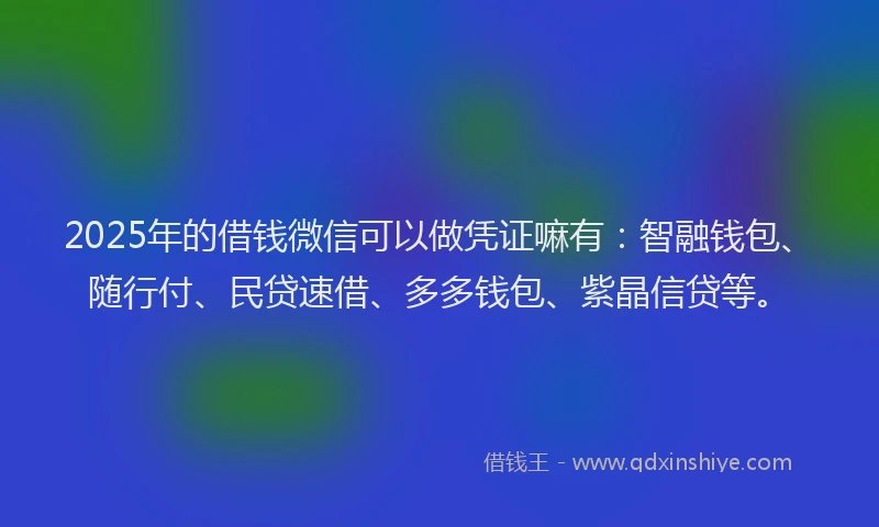 2025年的借钱微信可以做凭证嘛有：智融钱包、随行付、民贷速借、多多钱包、紫晶信贷等。