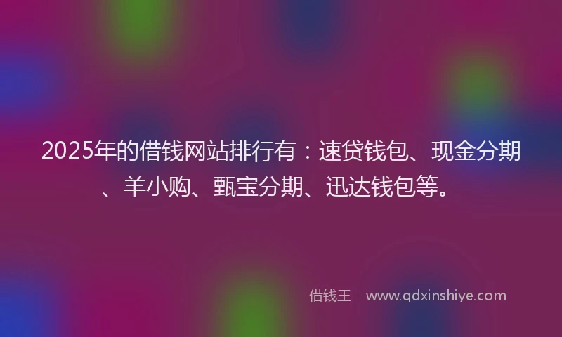2025年的借钱网站排行有：速贷钱包、现金分期、羊小购、甄宝分期、迅达钱包等。