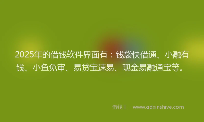2025年的借钱软件界面有：钱袋快借通、小融有钱、小鱼免审、易贷宝速易、现金易融通宝等。