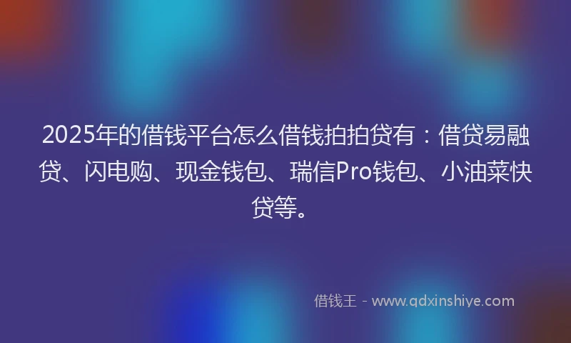 2025年的借钱平台怎么借钱拍拍贷有：借贷易融贷、闪电购、现金钱包、瑞信Pro钱包、小油菜快贷等。