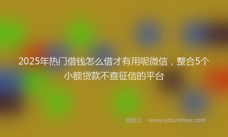 2025年热门借钱怎么借才有用呢微信，整合5个小额贷款不查征信的平台