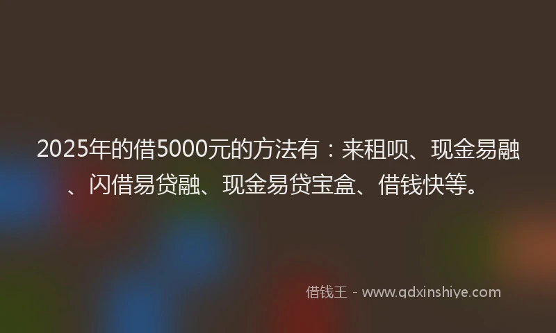 2025年的借5000元的方法有：来租呗、现金易融、闪借易贷融、现金易贷宝盒、借钱快等。