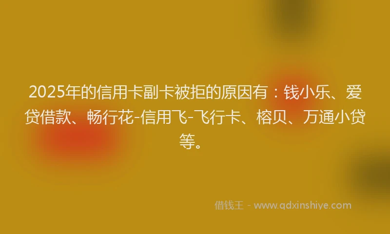 2025年的信用卡副卡被拒的原因有：钱小乐、爱贷借款、畅行花-信用飞-飞行卡、榕贝、万通小贷等。