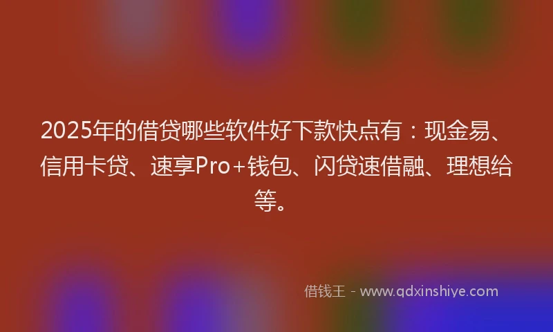 2025年的借贷哪些软件好下款快点有:现金易、信用卡贷、速享Pro+钱包、闪贷速借融、理想给等。
