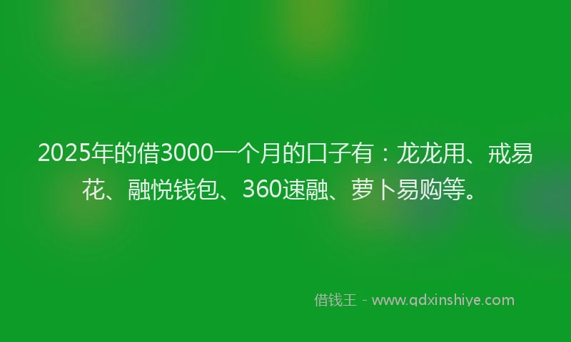 2025年的借3000一个月的口子有：龙龙用、戒易花、融悦钱包、360速融、萝卜易购等。