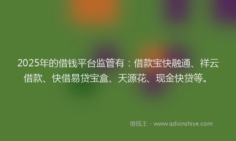 2025年的借钱平台监管有：借款宝快融通、祥云借款、快借易贷宝盒、天源花、现金快贷等。