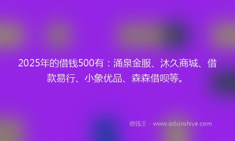 2025年的借钱500有：涌泉金服、沐久商城、借款易行、小象优品、森森借呗等。