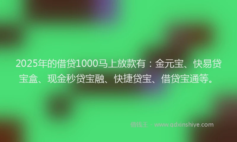 2025年的借贷1000马上放款有：金元宝、快易贷宝盒、现金秒贷宝融、快捷贷宝、借贷宝通等。