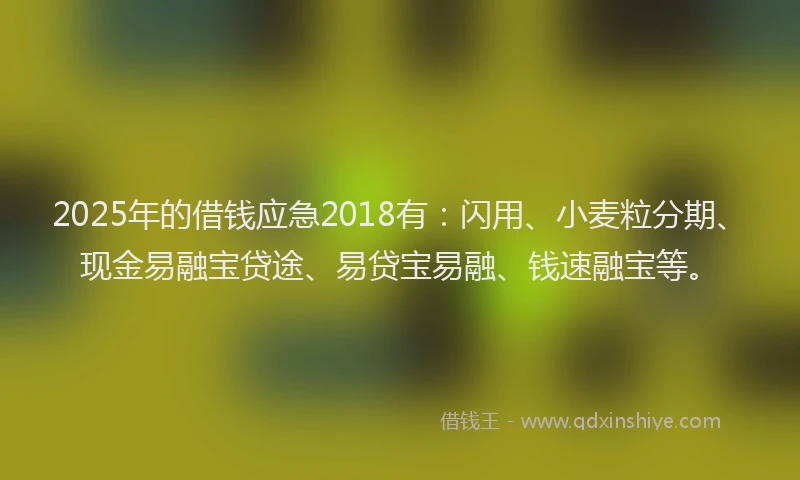 2025年的借钱应急2018有：闪用、小麦粒分期、现金易融宝贷途、易贷宝易融、钱速融宝等。