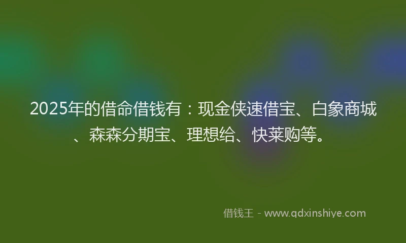 2025年的借命借钱有：现金侠速借宝、白象商城、森森分期宝、理想给、快莱购等。