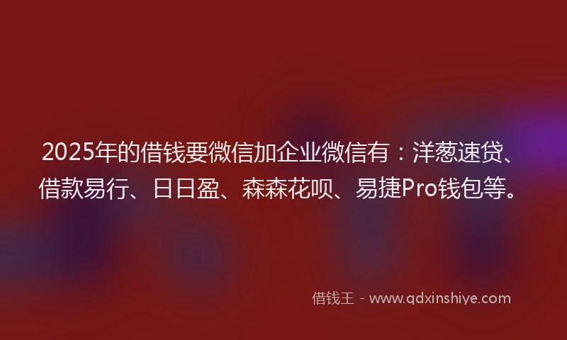 2025年的借钱要微信加企业微信有：洋葱速贷、借款易行、日日盈、森森花呗、易捷Pro钱包等。