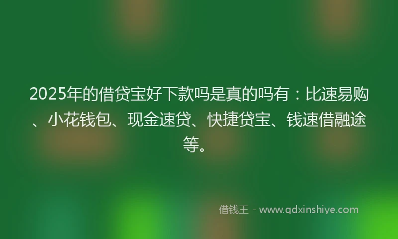 2025年的借贷宝好下款吗是真的吗有：比速易购、小花钱包、现金速贷、快捷贷宝、钱速借融途等。