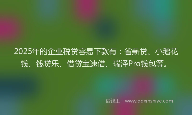2025年的企业税贷容易下款有：省薪贷、小鹅花钱、钱贷乐、借贷宝速借、瑞泽Pro钱包等。