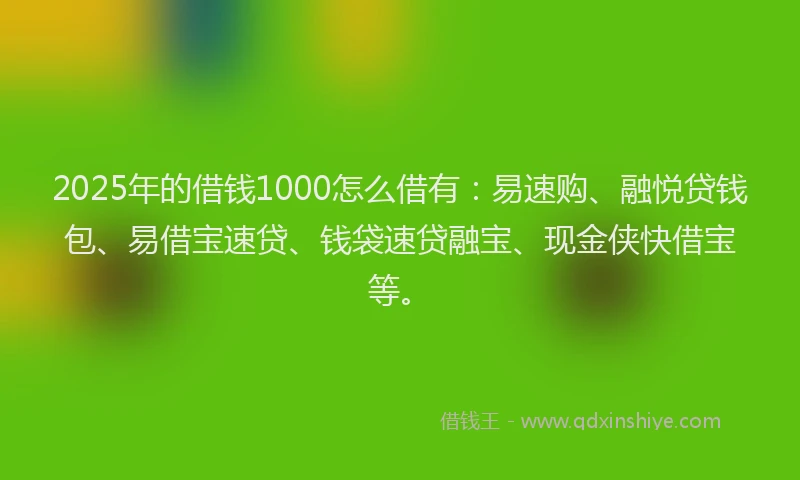 2025年的借钱1000怎么借有：易速购、融悦贷钱包、易借宝速贷、钱袋速贷融宝、现金侠快借宝等。