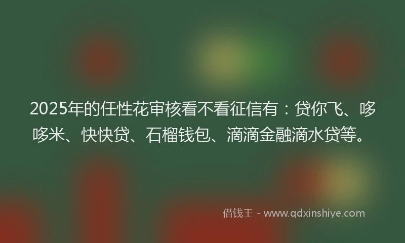 2025年的任性花审核看不看征信有：贷你飞、哆哆米、快快贷、石榴钱包、滴滴金融滴水贷等。