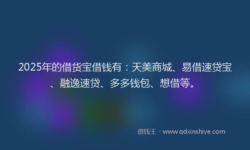2025年的借货宝借钱有：天美商城、易借速贷宝、融逸速贷、多多钱包、想借等。