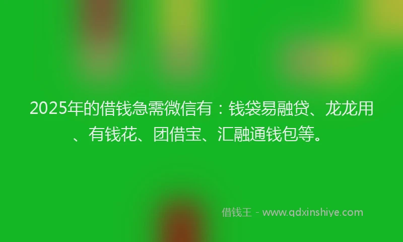 2025年的借钱急需微信有：钱袋易融贷、龙龙用、有钱花、团借宝、汇融通钱包等。