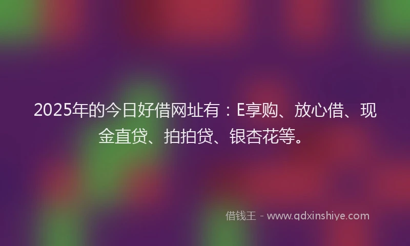 2025年的今日好借网址有：E享购、放心借、现金直贷、拍拍贷、银杏花等。