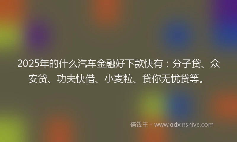 2025年的什么汽车金融好下款快有：分子贷、众安贷、功夫快借、小麦粒、贷你无忧贷等。