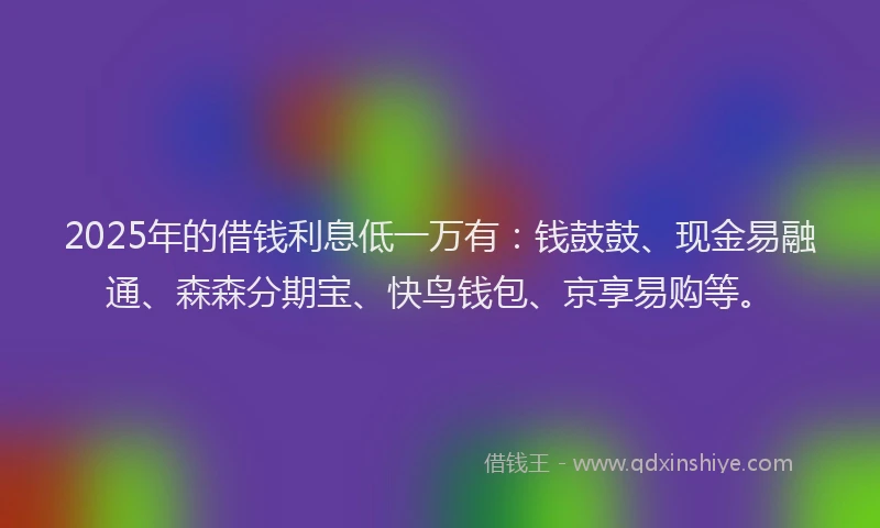 2025年的借钱利息低一万有：钱鼓鼓、现金易融通、森森分期宝、快鸟钱包、京享易购等。
