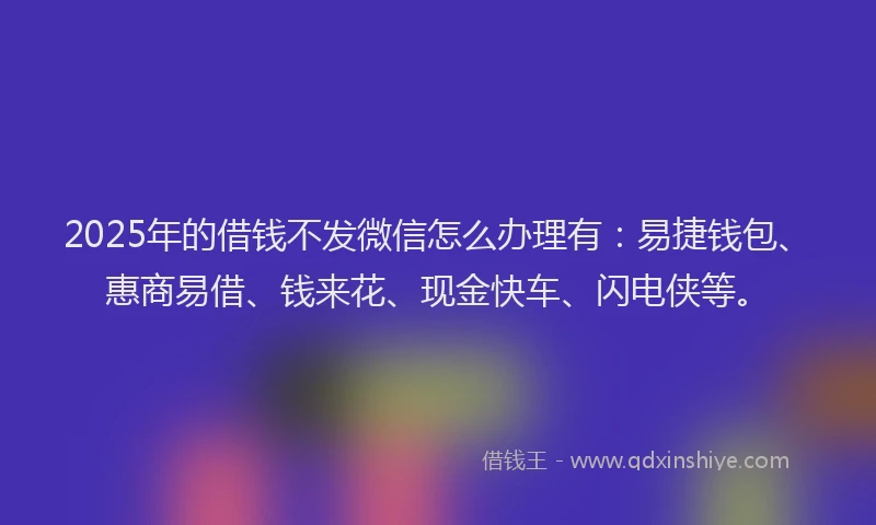 2025年的借钱不发微信怎么办理有:易捷钱包、惠商易借、钱来花、现金快车、闪电侠等。