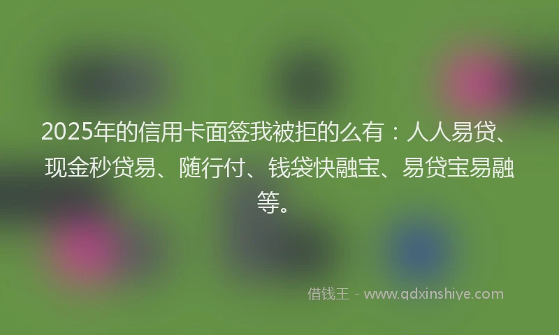 2025年的信用卡面签我被拒的么有：人人易贷、现金秒贷易、随行付、钱袋快融宝、易贷宝易融等。