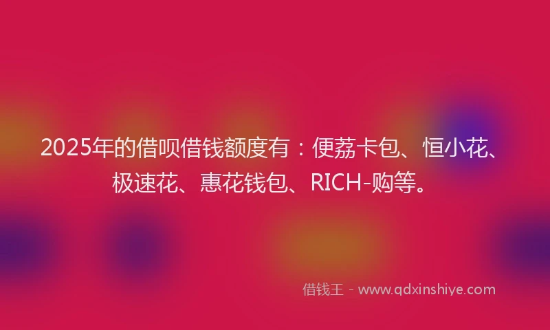 2025年的借呗借钱额度有：便荔卡包、恒小花、极速花、惠花钱包、RICH-购等。