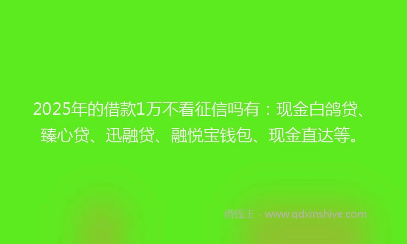 2025年的借款1万不看征信吗有：现金白鸽贷、臻心贷、迅融贷、融悦宝钱包、现金直达等。