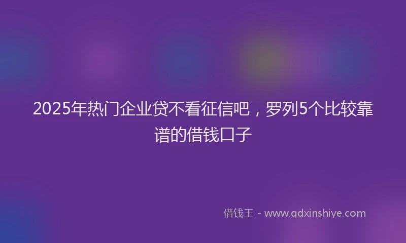 2025年热门企业贷不看征信吧，罗列5个比较靠谱的借钱口子